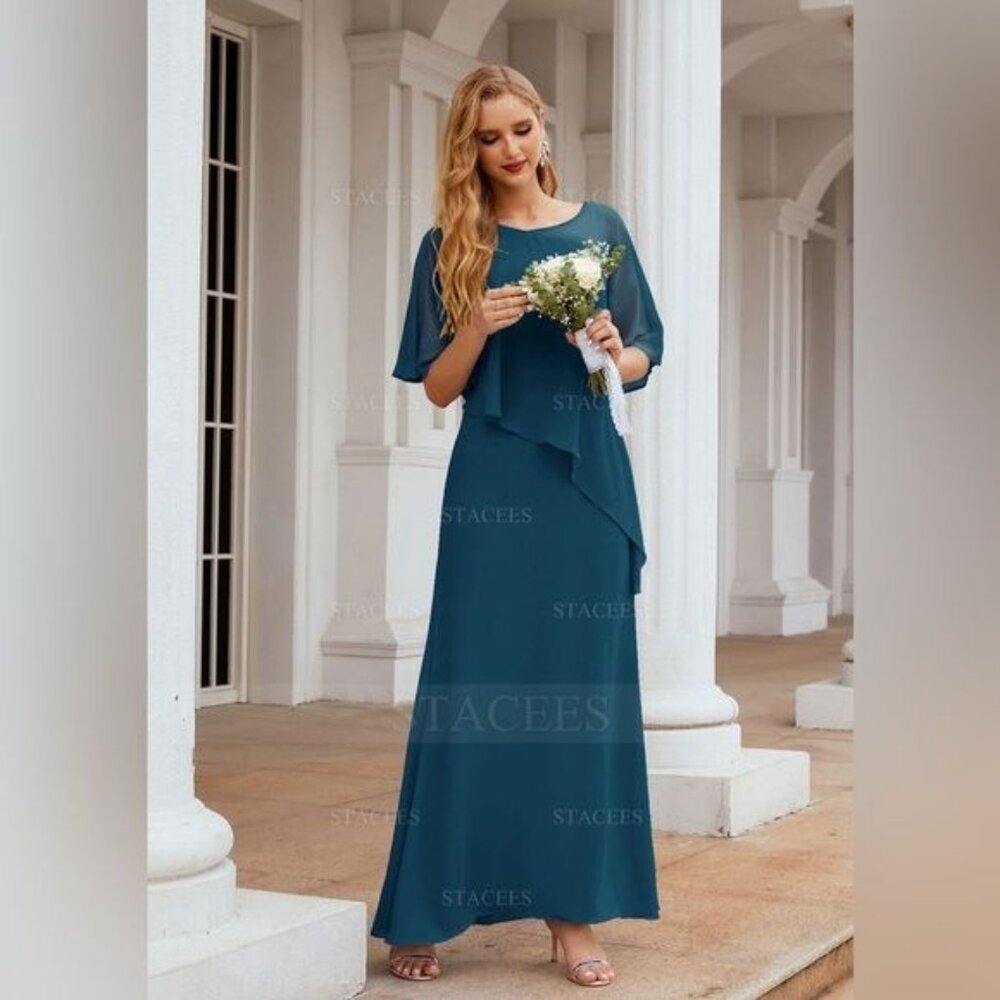 STACEES Sheath/Column Sleeveless Scoop Neck Ankle-Length Chiffon Dress 18